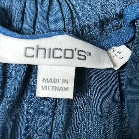 Chico's Pants Womens 2 US Large Blue Jacquard Wide Leg Palazzo Pull-On Culottes - Picture 4 of 13